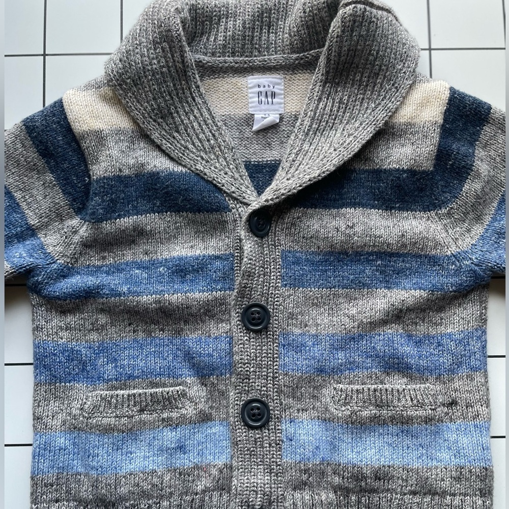 GAP striped grandpa cardigan blue grey - 3-6 months